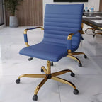 Chaise de bureau sans accoudoirs - Similicuir nervuré, piètement en métal doré, pivotante et inclinable