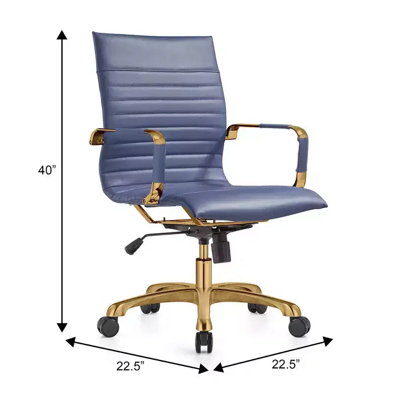 Chaise de bureau sans accoudoirs - Similicuir nervuré, piètement en métal doré, pivotante et inclinable