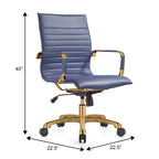 Chaise de bureau sans accoudoirs - Similicuir nervuré, piètement en métal doré, pivotante et inclinable