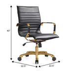 Chaise de bureau sans accoudoirs - Similicuir nervuré, piètement en métal doré, pivotante et inclinable