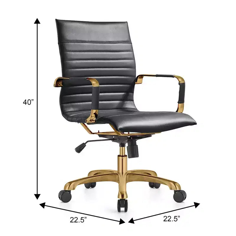 Chaise de bureau sans accoudoirs - Similicuir nervuré, piètement en métal doré, pivotante et inclinable