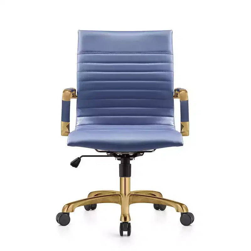 Chaise de bureau sans accoudoirs - Similicuir nervuré, piètement en métal doré, pivotante et inclinable