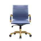 Chaise de bureau sans accoudoirs - Similicuir nervuré, piètement en métal doré, pivotante et inclinable