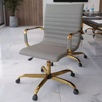 Chaise de bureau sans accoudoirs - Similicuir nervuré, piètement en métal doré, pivotante et inclinable