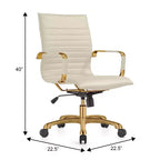 Chaise de bureau sans accoudoirs - Similicuir nervuré, piètement en métal doré, pivotante et inclinable