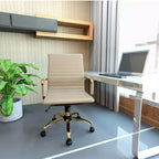Chaise de bureau sans accoudoirs - Similicuir nervuré, piètement en métal doré, pivotante et inclinable