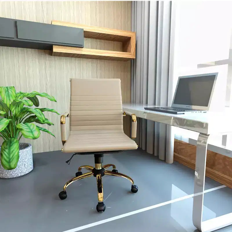 Chaise de bureau sans accoudoirs - Similicuir nervuré, piètement en métal doré, pivotante et inclinable