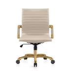 Chaise de bureau sans accoudoirs - Similicuir nervuré, piètement en métal doré, pivotante et inclinable