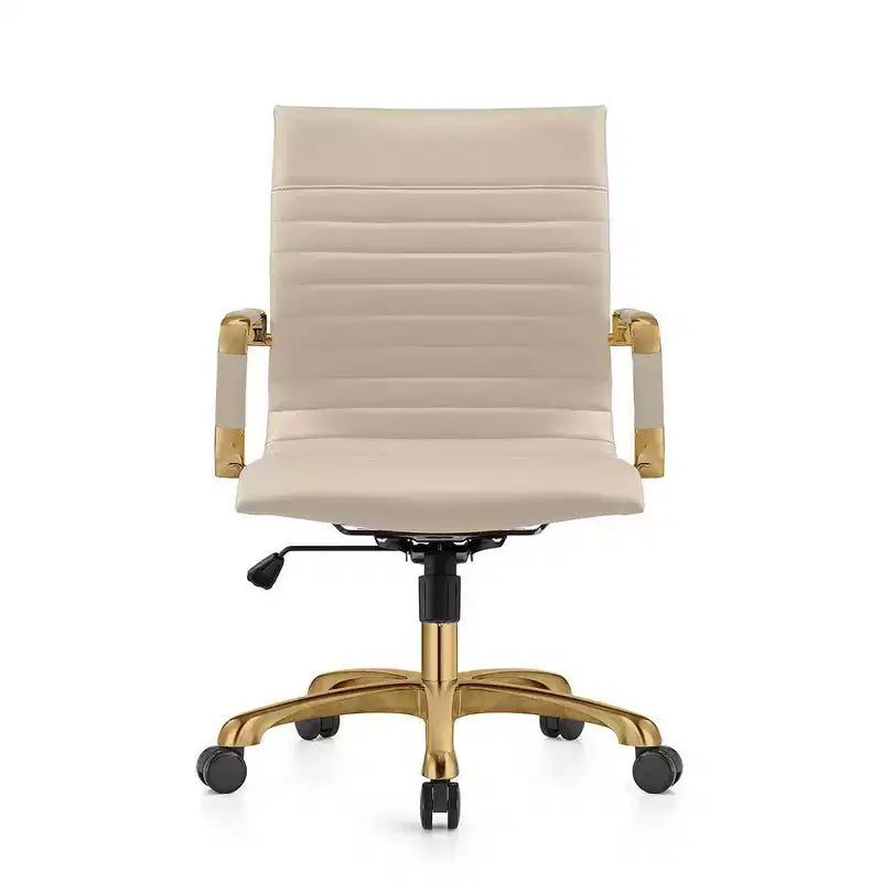 Chaise de bureau sans accoudoirs - Similicuir nervuré, piètement en métal doré, pivotante et inclinable