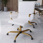 Chaise de bureau sans accoudoirs - Similicuir nervuré, piètement en métal doré, pivotante et inclinable