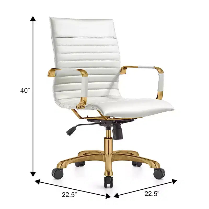 Chaise de bureau sans accoudoirs - Similicuir nervuré, piètement en métal doré, pivotante et inclinable