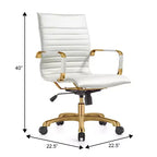 Chaise de bureau sans accoudoirs - Similicuir nervuré, piètement en métal doré, pivotante et inclinable