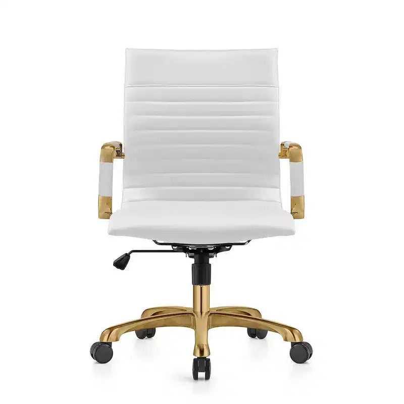 Chaise de bureau sans accoudoirs - Similicuir nervuré, piètement en métal doré, pivotante et inclinable