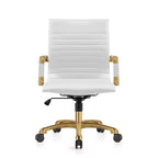 Chaise de bureau sans accoudoirs - Similicuir nervuré, piètement en métal doré, pivotante et inclinable