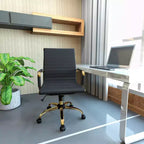 Chaise de bureau sans accoudoirs - Similicuir nervuré, piètement en métal doré, pivotante et inclinable