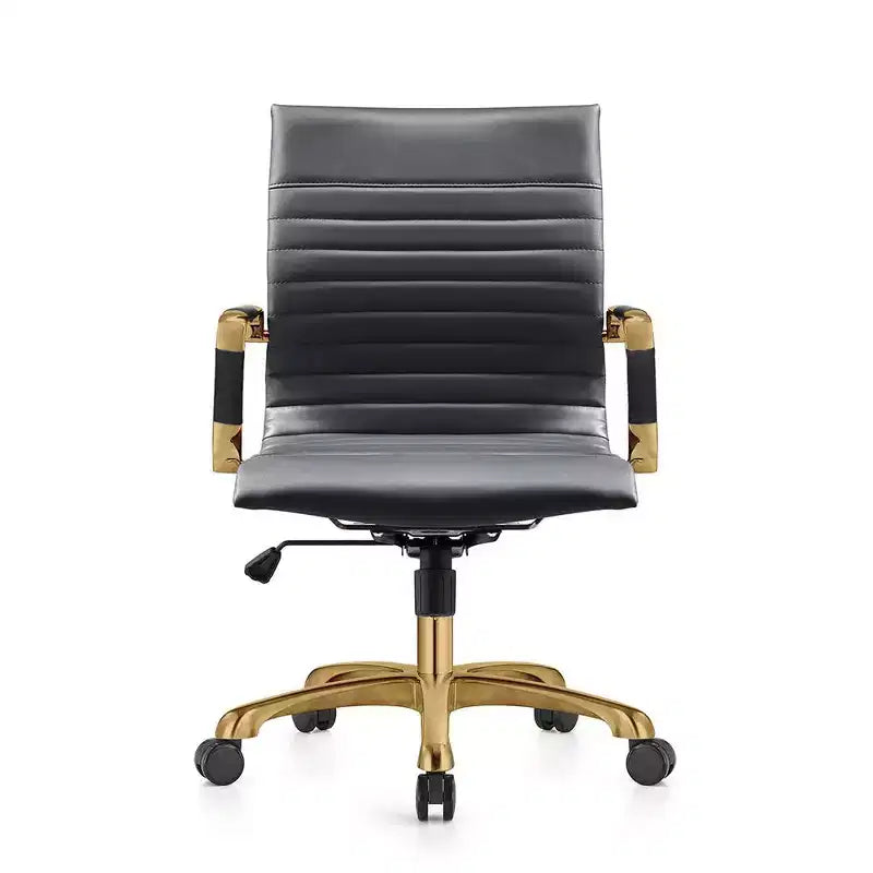 Chaise de bureau sans accoudoirs - Similicuir nervuré, piètement en métal doré, pivotante et inclinable