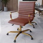 Chaise de bureau sans accoudoirs - Similicuir nervuré, piètement en métal doré, pivotante et inclinable