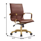 Chaise de bureau sans accoudoirs - Similicuir nervuré, piètement en métal doré, pivotante et inclinable