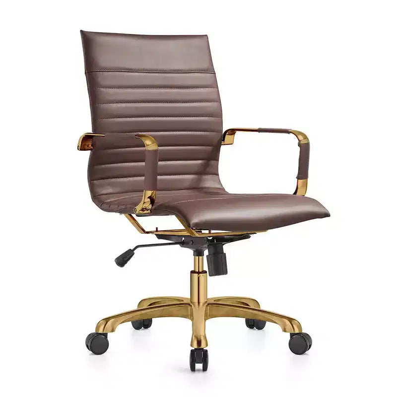 Chaise de bureau sans accoudoirs - Similicuir nervuré, piètement en métal doré, pivotante et inclinable