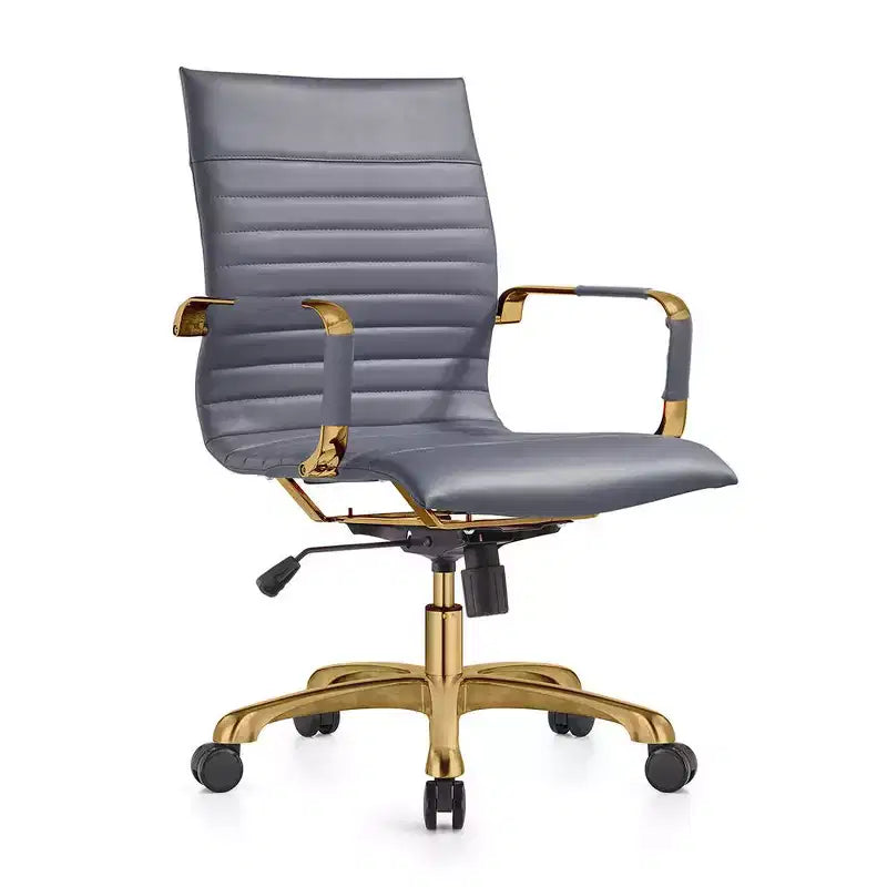 Chaise de bureau sans accoudoirs - Similicuir nervuré, piètement en métal doré, pivotante et inclinable
