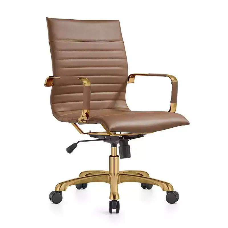 Chaise de bureau sans accoudoirs - Similicuir nervuré, piètement en métal doré, pivotante et inclinable