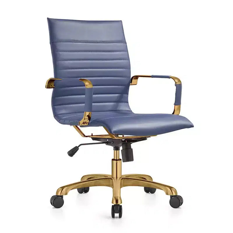 Chaise de bureau sans accoudoirs - Similicuir nervuré, piètement en métal doré, pivotante et inclinable