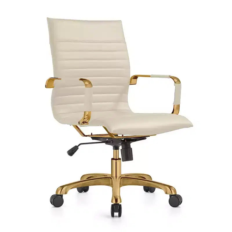 Chaise de bureau sans accoudoirs - Similicuir nervuré, piètement en métal doré, pivotante et inclinable