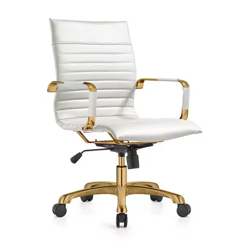 Chaise de bureau sans accoudoirs - Similicuir nervuré, piètement en métal doré, pivotante et inclinable