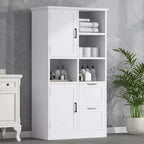 Meuble de rangement de salle de bain autoportant de 157 cm de hauteur avec tiroir et étagère réglable - Blanc