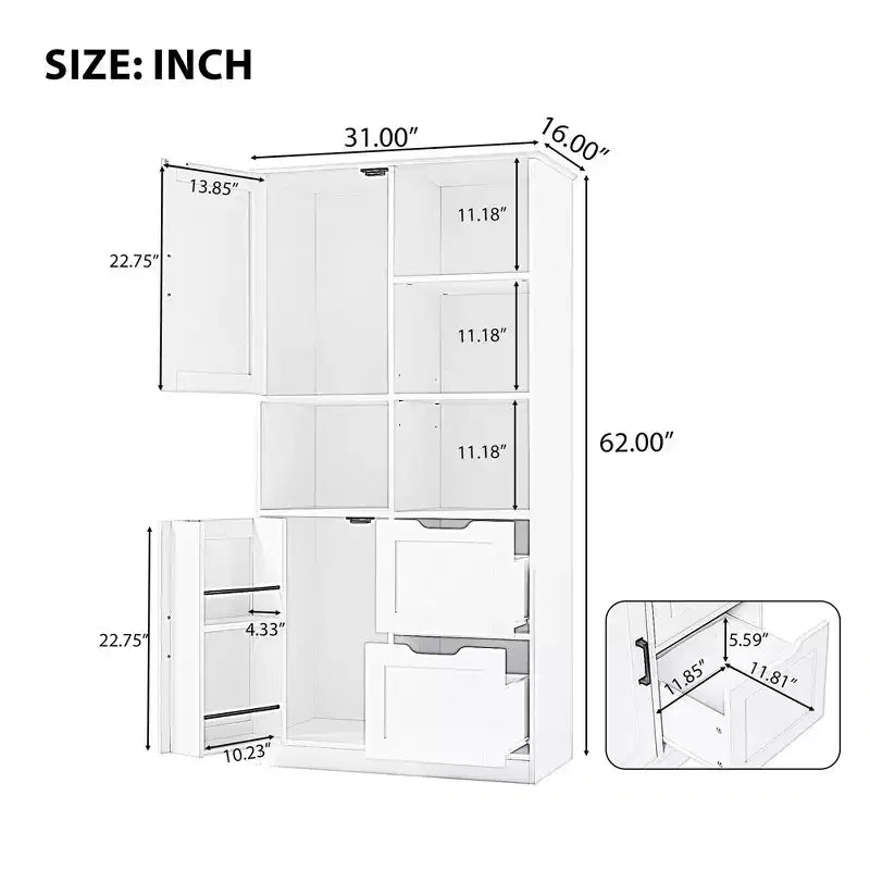 Meuble de rangement de salle de bain autoportant de 157 cm de hauteur avec tiroir et étagère réglable - Blanc