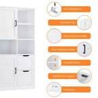 Meuble de rangement de salle de bain autoportant de 157 cm de hauteur avec tiroir et étagère réglable - Blanc