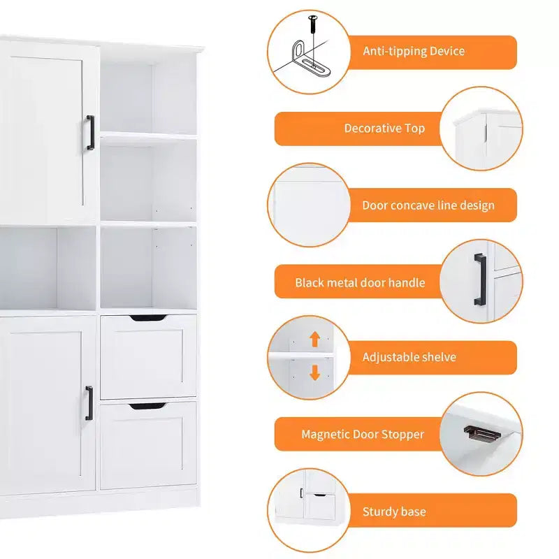 Meuble de rangement de salle de bain autoportant de 157 cm de hauteur avec tiroir et étagère réglable - Blanc