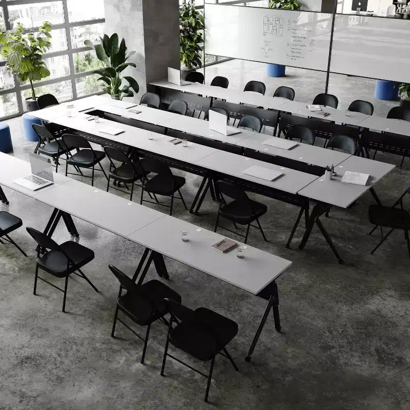 Table de formation rabattable emboîtable à usage commercial robuste avec pieds en Y et panneau d'intimité