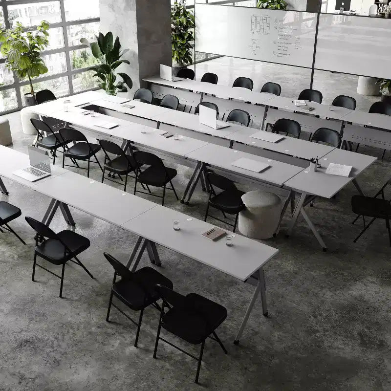 Table de formation rabattable emboîtable à usage commercial robuste avec pieds en Y et panneau d'intimité